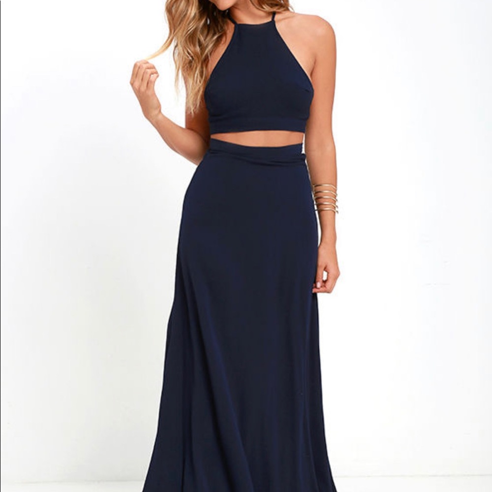 Lulus Walking on Heir Navy Blue Two-Piece Dress